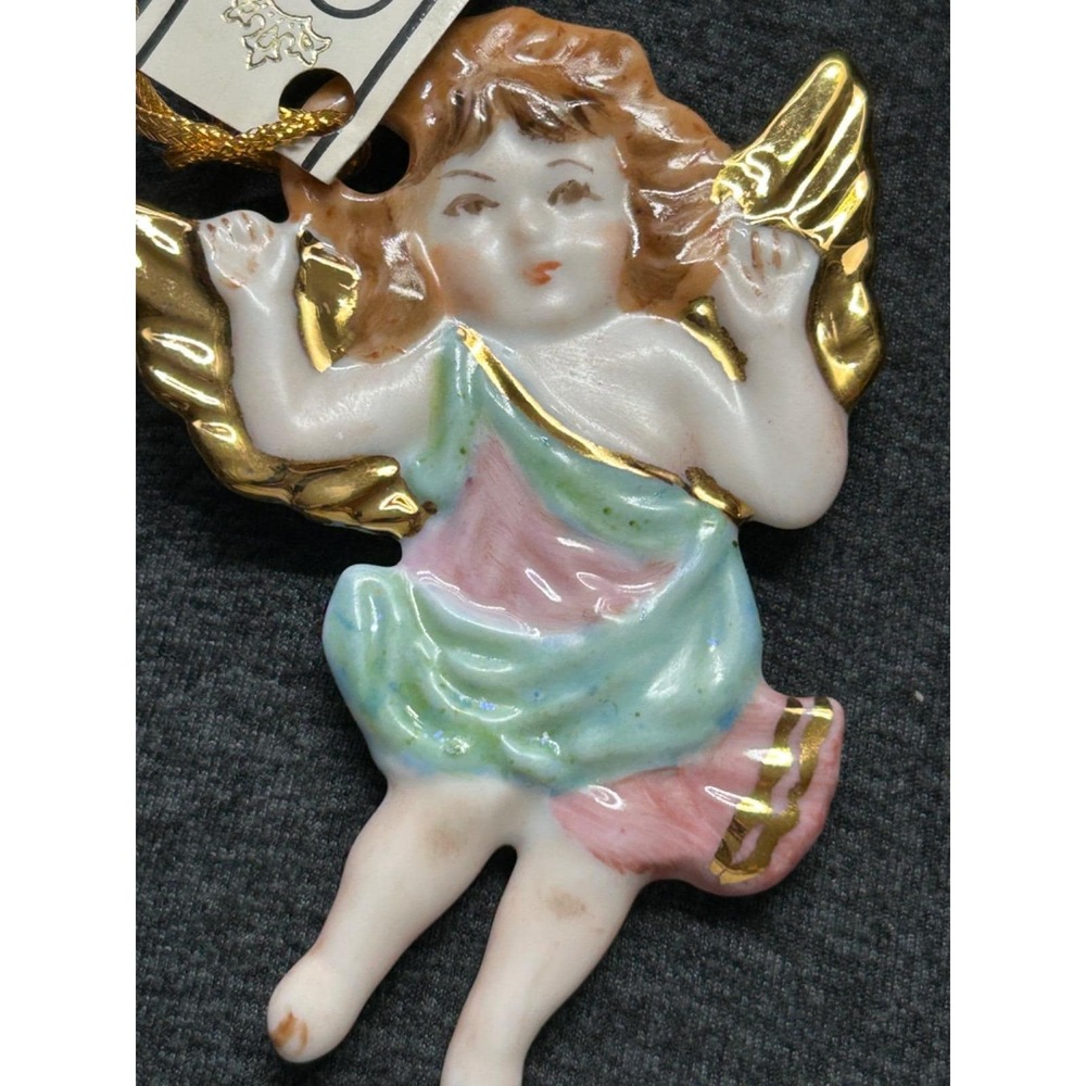 Vintage COULTER'S CHINA 24K Hand Painted Angel Christmas Ornament NOS - Picture 2 of 7